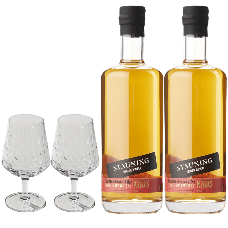 Stauning KAOS Design Edition – 2 Flasker + 2 The Bullet Whiskyglas