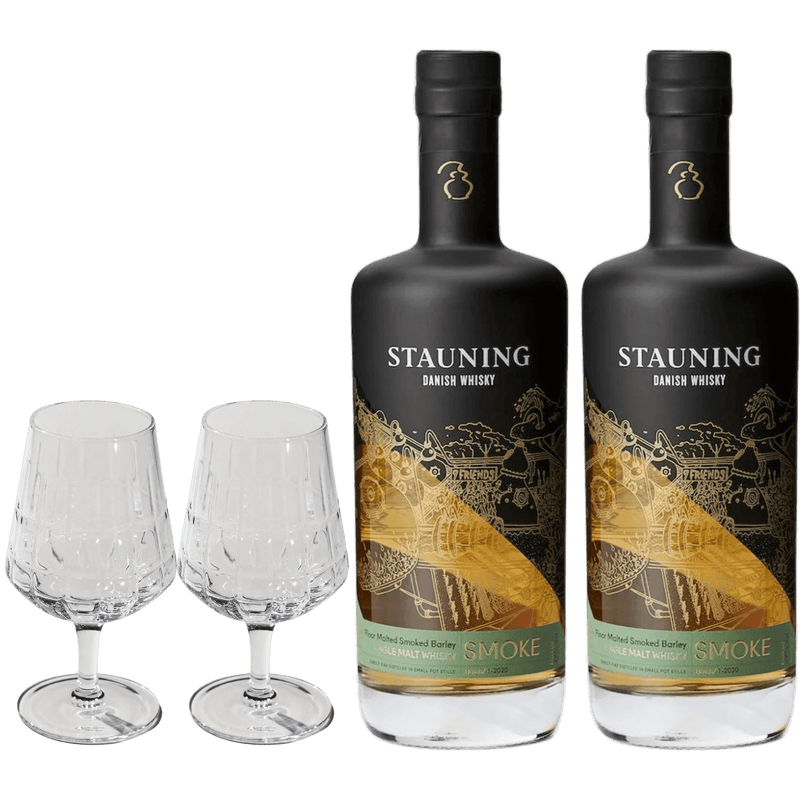 2 Flasker Stauning Smoke + 2 The Bullet Whiskyglas fra The Mancave