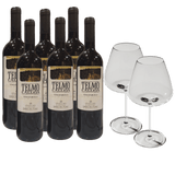 6 stk. Flasker Telmo Rødvin og 2 stk. The Bold Bourgogne Glass fra The Mancave