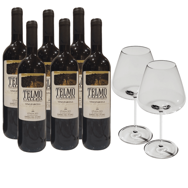 6 stk. Flasker Telmo Rødvin og 2 stk. The Bold Bourgogne Glass fra The Mancave